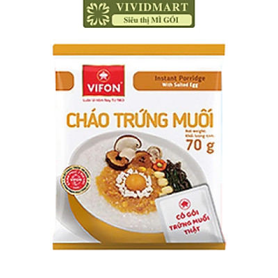 VIFON - Cháo Vifon 70g hương vị Trứng muối (có gói trứng muối thật), Vifon Cháo trứng muối Vifon (70g/gói)