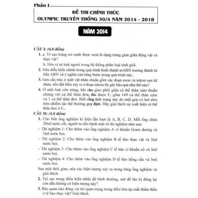 Sách - Tổng Tập Đề Thi Olympic 30 Tháng 4 Sinh Học 10 ( 2014 - 2018)