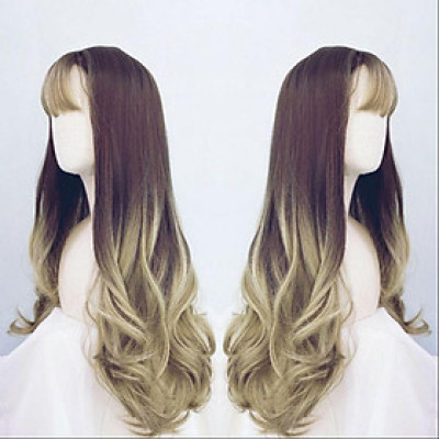 Tóc giả nữ đẹp ombre xanh cao cấp - Tặng lưới chùm tóc