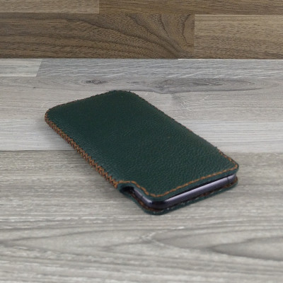 Bao Da Túi Rút dành cho iphone x/xs Da Bò Hạt Màu Xanh Rêu