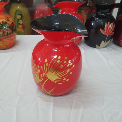 Bình hoa sơn mài cao cấp miệng kiểu loe, cắm hoa, trang trí, quà tặng ý nghĩa size 21.5x14x14 cm