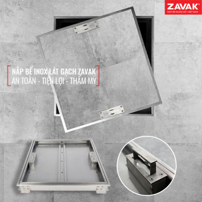 Nắp Bể Ngầm Trong Nhà 40x40cm Inox 304 ZAVAK MHIs-40 Nắp bể nước âm sàn, Nắp hố ga Inox 304