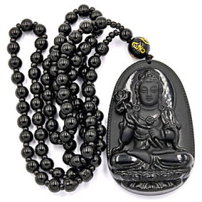 Vòng cổ Đại Thế Chí Bồ Tát thạch anh đen 6 cm MDS4