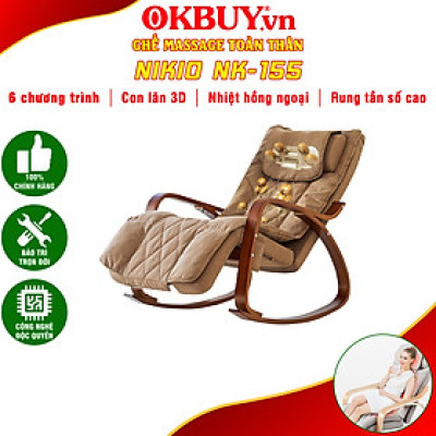 Ghế Massage Toàn Thân Nikio NK-155 - Kỹ Thuật Mát Xa Shiatsu Nhật Bản, Xoa Bóp Chuyên Sâu, Công Nghệ Rung Tần Số Cao Kết Hợp Nhiệt Hồng Ngoại Tân Tiến - Ghế Bập Bênh Thư Giãn, Giảm Stress Tại Nhà - Cải Thiện Sức Khỏe Và Chất Lượng Giấc Ngủ