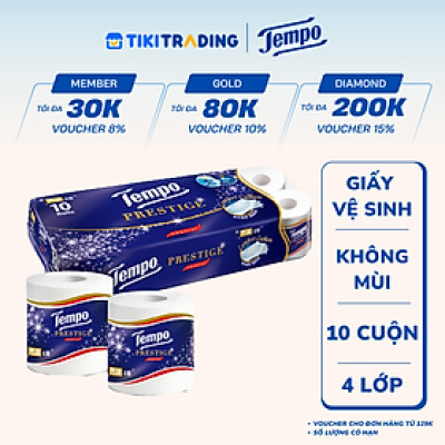 Lốc 10 Cuộn Giấy Vệ Sinh Tempo Prestige - Không mùi