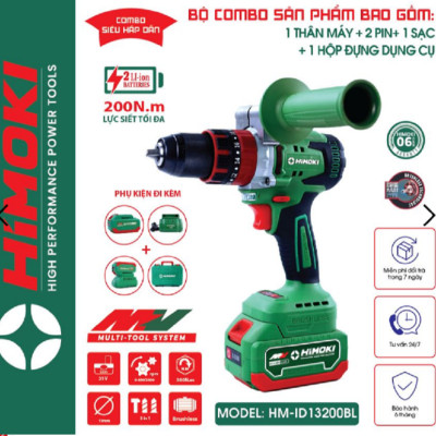 Máy Khoan Pin Bê Tông 3 Chức Năng HIMOKI 13mm 21V Pin 10 Cell - Motor 100% Dây Đồng Không Chổi Than - Bảo Hành 12 Tháng