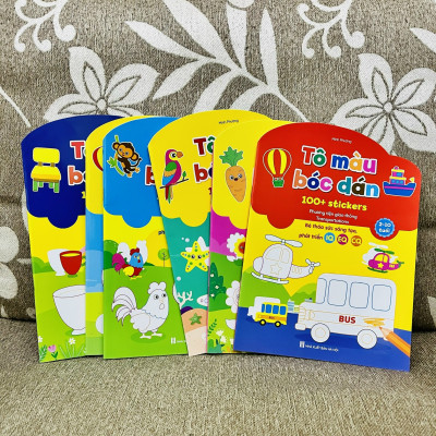 (Bản mới nhất) Bộ 6 cuốn Tô màu bóc dán 100+ stickers (song ngữ Anh – Việt) - Cho bé thỏa sức sáng tạo, phát triển IQ - EQ - CQ