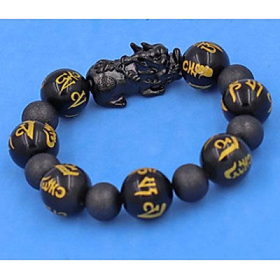 Chuỗi Tỳ Hưu inox mix Thạch Anh Đen Khắc Lục Tự Kim Ngôn 16 ly phối 6 bi - hợp mệnh Mộc, mệnh Thủy - Chuỗi size XXL