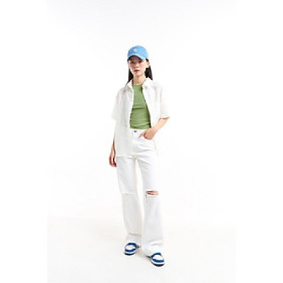 DOTTIE - Quần jeans rách ống đứng nữ trắng Q0281