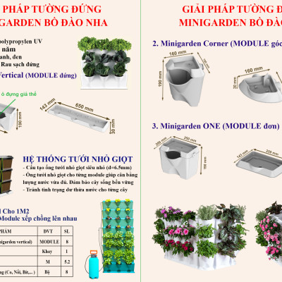 Khung Trồng cây ban công đứng Minigarden Vertical phong cách Châu Âu (1m2 gồm 8 module + 1 khay hứng nước) Kèm hệ thống tưới nhỏ giọt. Với 1 module trồng được 3 hóc cây. Thích hợp cho cả trồng rau sạch đứng