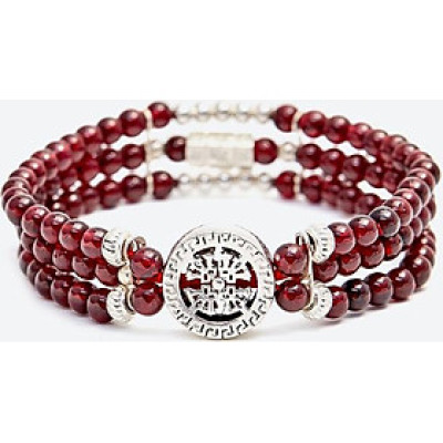 Vòng tay ngọc hồng lựu 3 line phối charm tròn Ngọc Quý Gemstones