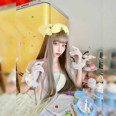 Tóc giả nguyên đầu thẳng xám light hồng cao cấp- tặng lưới chùm tóc