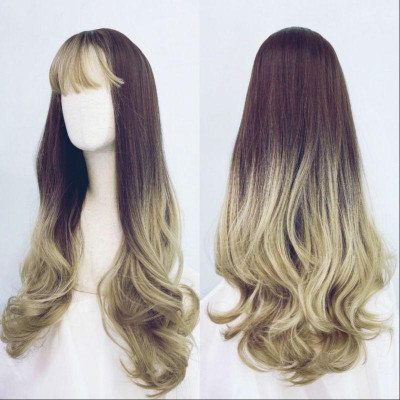 Tóc giả nữ đẹp ombre xanh cao cấp - Tặng lưới chùm tóc