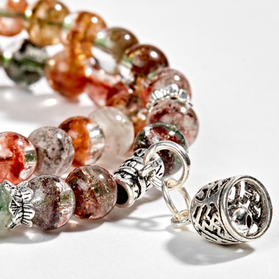 Vòng 2 line thạch anh ưu linh đa sắc phối charm chuông bạc Ngọc Quý Gemstones