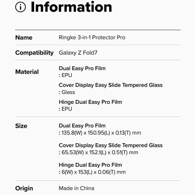 Bộ dán màn hình cho Samsung Galaxy Z Fold 7 RINGKE 3-in-1 Protector Pro - Hàng Chính Hãng