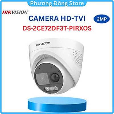 CAMERA HD-TVI COLORVU HIKVISION DS-2CE72DF3T-PIRXOS 2Mp CÓ MÀU ĐÊM và Đèn Báo Động - Hàng chính hãng