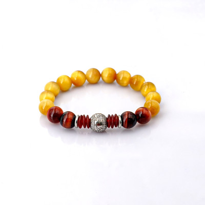 Vòng tay Mắt hổ vàng 10mm + Charm do Anqlo tác chế 