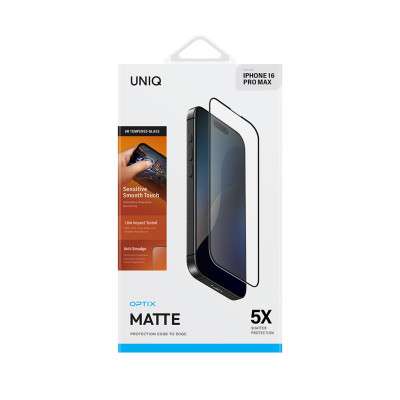 Kính Cường Lực Nhám Kèm Khung Dán Cho iPhone 16 Pro Max / 16 Pro / 16 Plus / 16, UNIQ OPTIX MATTE, Chống Chói, Chống Vân Tay_ Hàng chính hãng