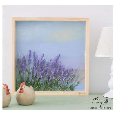 Tranh hoa giấy handmade trang trí cao cấp ROMANCE Lavender Field 40x40 cm - Maypaperflower Hoa giấy nghệ thuật