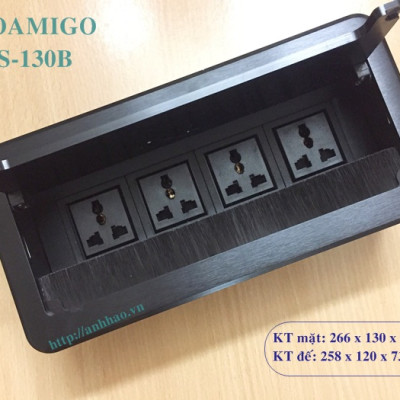 Ổ điện âm bàn văn phòng Sinoamigo STS-130B màu đen, thiết kế nắp lật, mặt nắp nhôm xước dễ bền đẹp, Ổ cắm lắp theo yêu cầu: điện, lan, tel, hdmi, vga, usb sạc