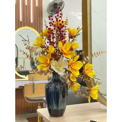 Hoa mộc lan giả - 1 cành 6 bông - Độ dài 130cm - Cây giả, hoa lụa Decor trang trí nhà cửa