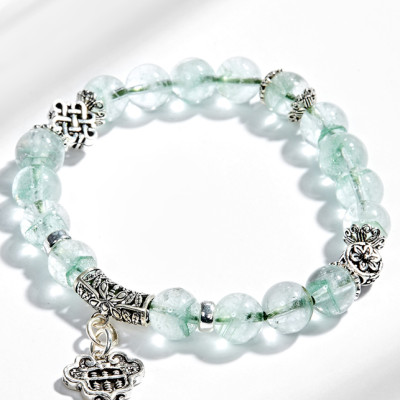 Vòng tay thạch anh ưu linh xanh phối charm bạc (8mm) Ngọc Quý Gemstones