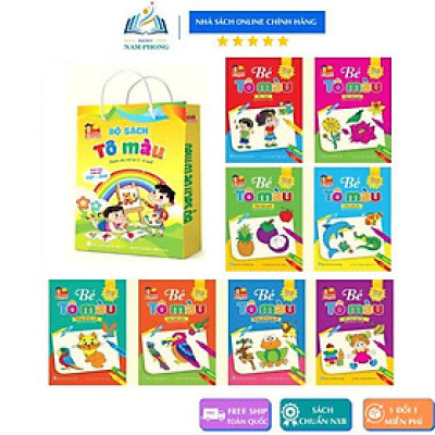 Bộ Sách Tô Màu Nhiều Chủ Đề Song Ngữ Anh -Việt Cho Trẻ Em 3 - 4 Tuổi (Túi 8 Cuốn)