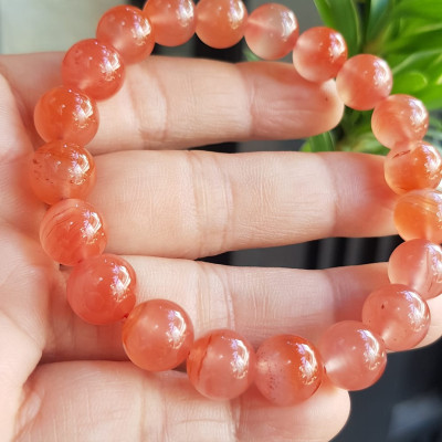 Vòng đeo tay nữ chuỗi mới đá mã não hồng cam bóng mượt đẹp size vòng hạt 10mm nam nữ mệnh hỏa mệnh thổ đeo ạ