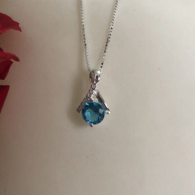 Bộ dây chuyền liền mặt trang sức bạc Ý S925 Huệ Ngân- Giọt sương PP1712-XANH DƯƠNG