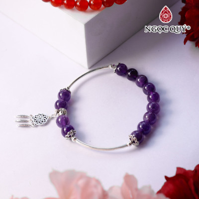 Vòng tay hạt đá thiên nhiên phối charm bạc dreamcatcher - Ngọc Quý
