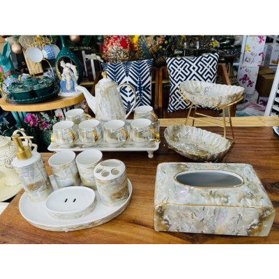 BỘ ĐỒ DÙNG NHÀ TẮM 6 MÓN GỐM SỨ VÂN ĐÁ CAO CẤP - VD61