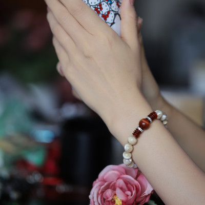 Vòng tay phong thuỷ nữ Ngọc trai 10mm + đá Mắt hổ hổng - vòng tay thiền Yoga, vòng tay pháp bảo đá tự nhiên by Anqlo Lusso