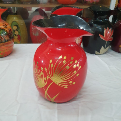 Bình hoa sơn mài cao cấp miệng kiểu loe, cắm hoa, trang trí, quà tặng ý nghĩa size 21.5x14x14 cm