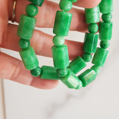 Vòng đeo tay nữ đá cẩm thạch xanh mix kiểu hạt ống vuông dài tròn size 10mm Nữ mệnh mộc hỏa thủy đeo xinh may mắn ạ
