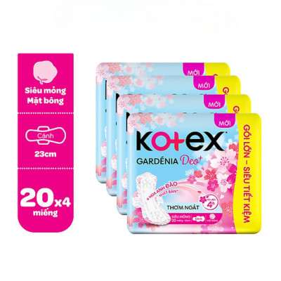 Combo 4 gói băng vệ sinh Gardenia Deo+ - Hoa Anh Đào siêu mỏng cánh 23cm 20 miếng