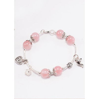 Vòng tay thạch anh hồng phối charm hồ ly bạc (10mm) Ngọc Quý Gemstones