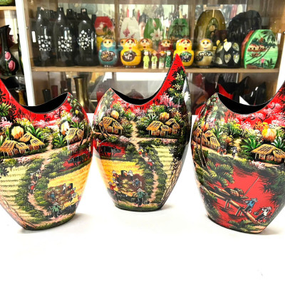 Bình hoa sơn mài cao cấp bình miệng cá với nhiều hoa văn khác nhau thích hợp cắm hoa, trang trí, làm quà tặng,....