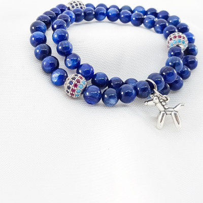 Vòng Tay Cuốn Mệnh Thủy, Mộc Đá Kyanite Mix Charm Chú Chó Con