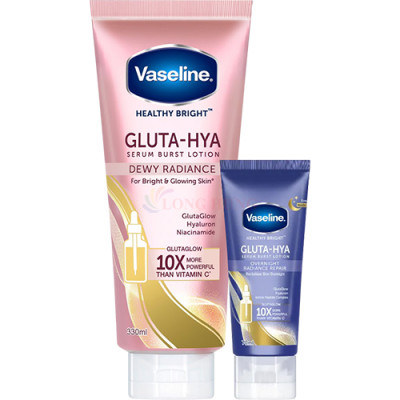 Combo Sữa dưỡng thể ban đêm Vaseline Gluta-Hya Serum Burst Lotion Dewy Radiance (330ml) + Sữa dưỡng thể ban đêm Vaseline Gluta-Hya 10X (70ml) - Hàng chính hãng