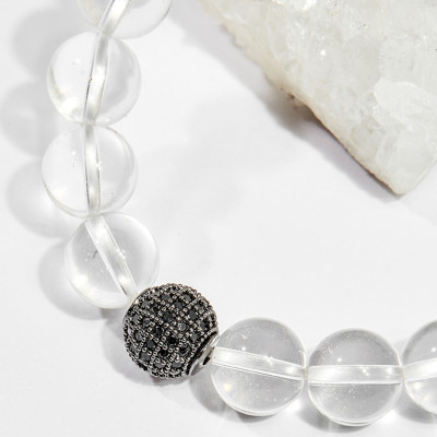 Vòng tay phong thủy nữ đá thạch anh trắng charm tròn 8mm mệnh thủy , kim - Ngọc Quý Gemstones