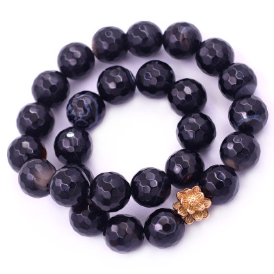 [Mệnh Thủy, Mộc] Vòng Chuỗi Niệm Phật Đá Thạch Anh Đen Cắt Giác 14 Ly 27 Hạt Charm Hoa Sen Inox, Vòng Chuỗi Phật Giáo, Chuỗi Niệm Phật Hạt To - Phong Thủy 868