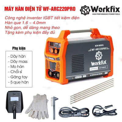 Máy Hàn Điện Đa Năng Workfix WF-ARC220PRO - Chức Năng Đánh Lửa Hồ Quang Điện - Lực Đẩy Gió Đá - Chống Dính - Hàn Que 1.6 - 4.0mm - Bảo Hành Chính Hãg 6 Tháng