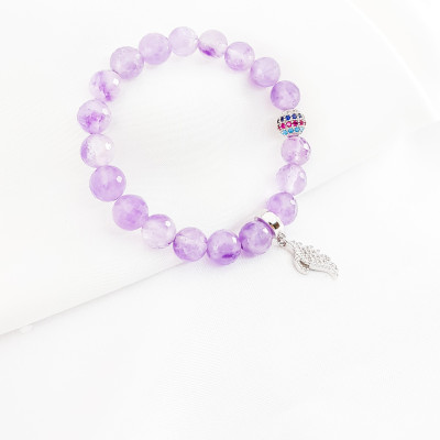 Vòng tay mệnh hỏa, thổ đá thạch anh tím mix charm cánh thiên thần