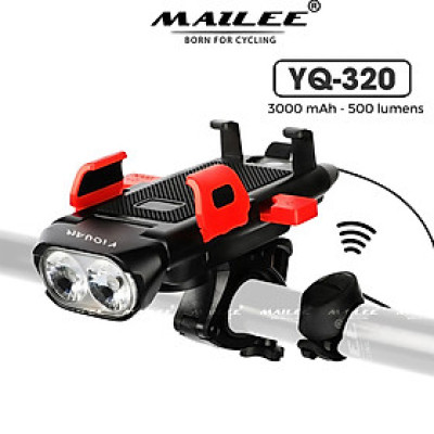 Đèn Còi Xe Đạp Giá Đỡ Điện Thoại 4 in 1 YQ-320 3000 mAh có dây điều khiển riêng còi và đèn, sạc TYPE-C độ sáng 500 lumens thời gian sáng 5-10h, phù hợp màn hình dưới 6.3 inch - Mai Lee