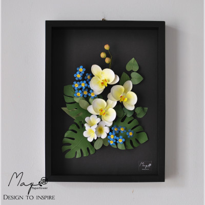 Tranh hoa giấy handmade trang trí cao cấp TROPICAL garden 30x40cm - Maypaperflower Hoa giấy nghệ thuật