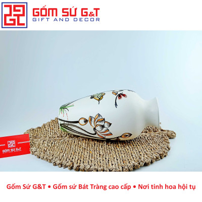 Lọ hoa dáng đùi dế vẽ sen chuồn Gốm Sứ G&T