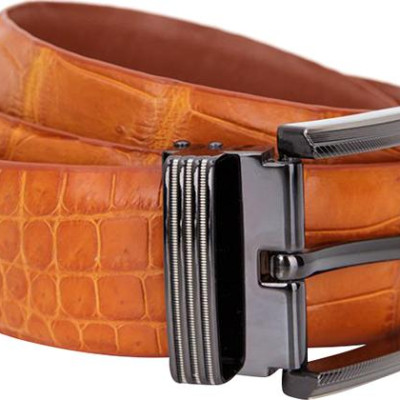 Thắt Lưng Nam Da Cá Sấu Gai Bụng Bản Lớn Đầu Kim Huy Hoàng HT4230 - Vàng