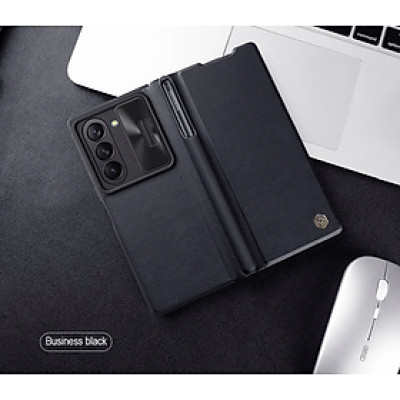 bao da chống sốc cho Samsung Galaxy Z Fold 6 trang bị nắp bảo vệ Camera và ngăn đựng S-Pen hiệu Nillkin Qin Pro (chất liệu da cao cấp, thiết kế thời trang cá tính) - Hàng nhập khẩu
