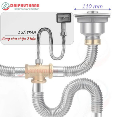 Bộ Xả Chậu Chén Xi Phông Inox 2 Hộc Phụ Kiện Thau Chịu Nhiệt Cao Thoát Nước Nhanh - Lỗ xả bằng nhau phi 110 (lọt lòng 90)