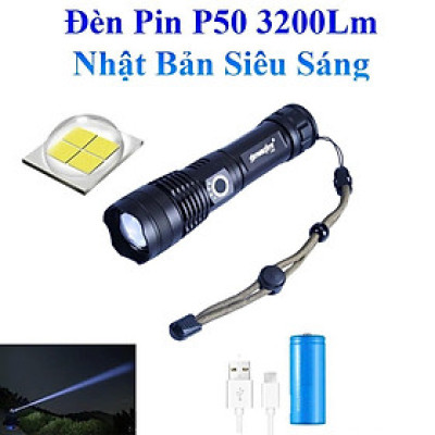 Đèn Pin P50 3200Lm Nhật Bản Siêu Sáng Dung Lượng Pin Cao
